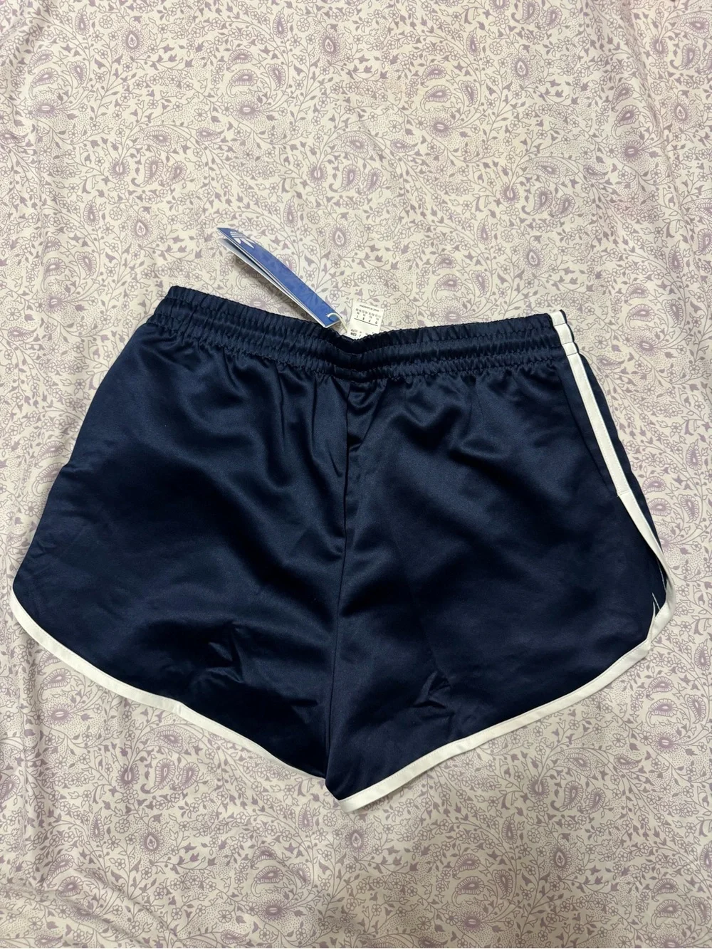 adidas Navy Athletic Shorts with White Stripe Trim